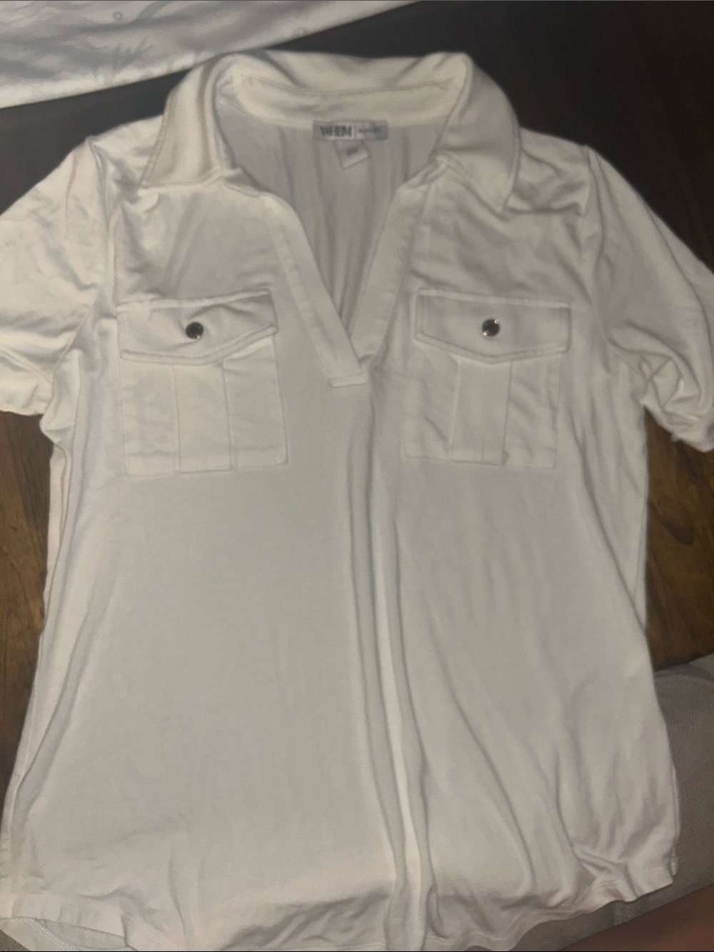 White House Black Market White Long-Sleeve Polo with Chest Pockets